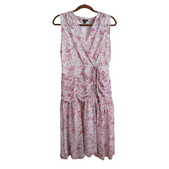 ANN TAYLOR Floral Chiffon Ruched Flare MIDI Dress Surplice Neck Cottagecore 8P‎ - Picture 12 of 16